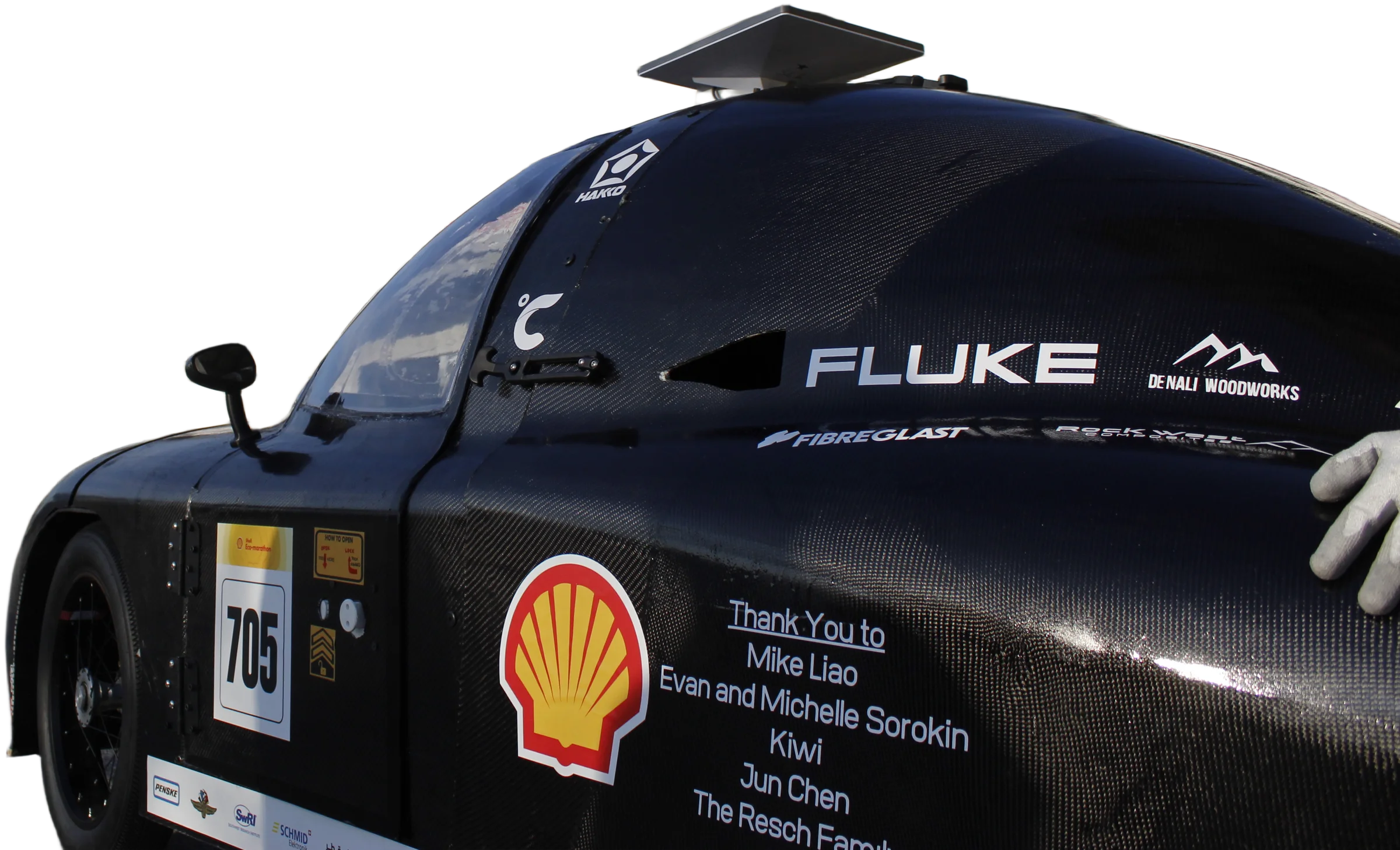 Chicken Coupe urban concept vehicle, carbon fiber body with Shell Eco-Marathon markings